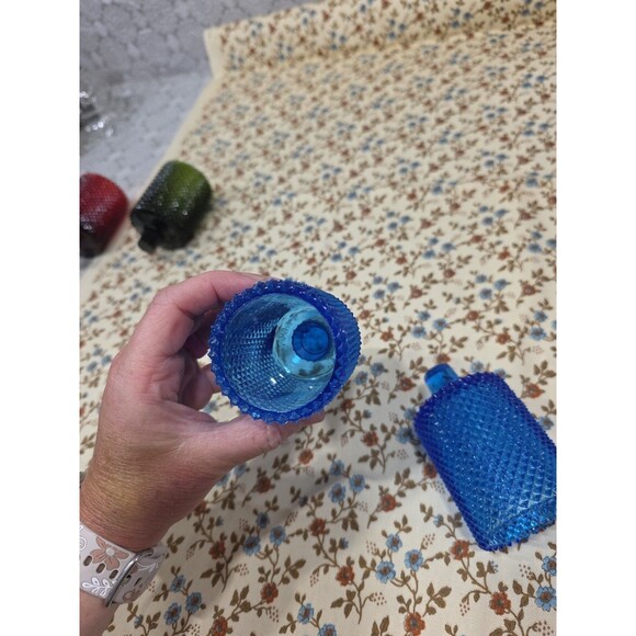 Vintage Faroy‎ Blue Spike Peg Vases Pair Diamond Point Glass Vanity Decor Sconce - Picture 5 of 6